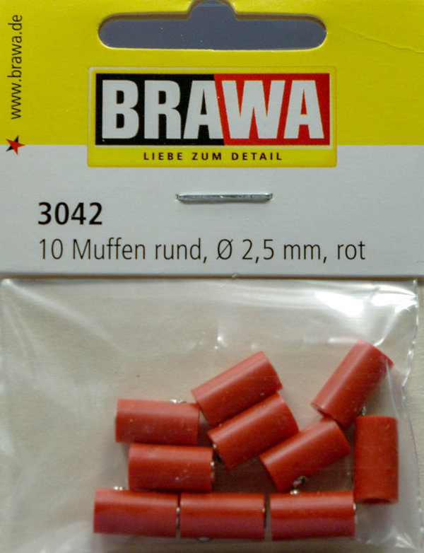Brawa 3042 Muffen rund, ∅ 2,5 mm, rot. 10-Stück Packung.