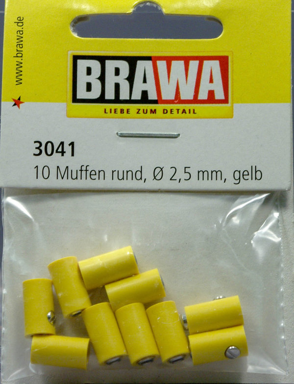 Brawa 3041 Muffen rund, ∅ 2,5 mm, gelb. 10-Stück Packung.