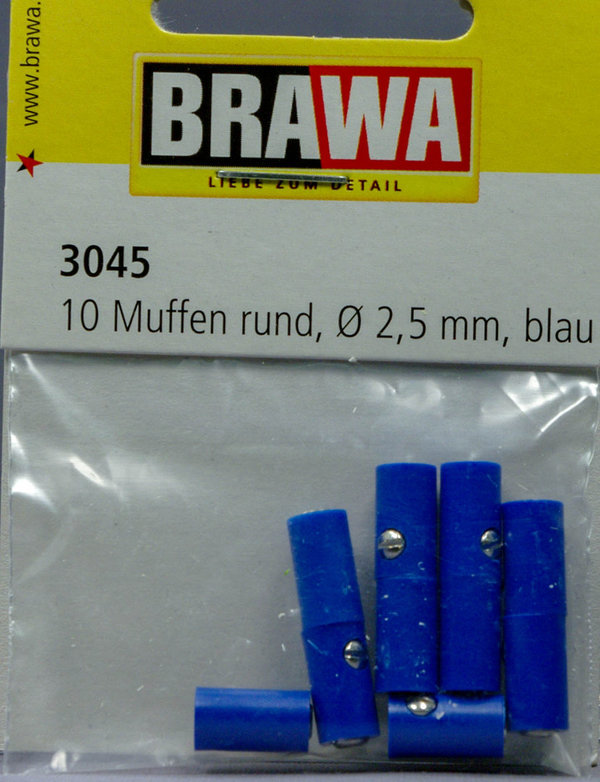 Brawa 3045  Muffen rund, ∅ 2,5 mm, blau. 10-Stück Packung.