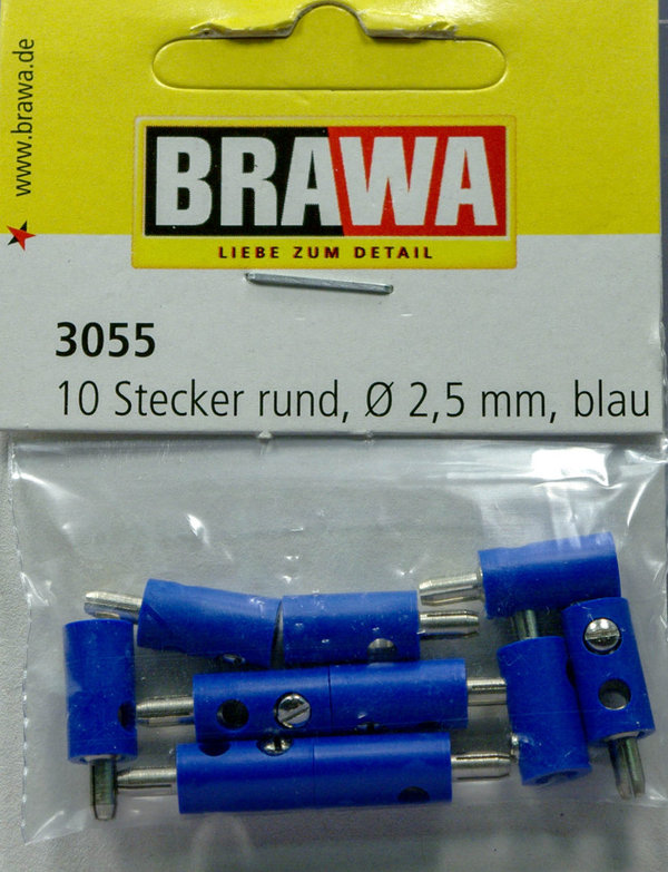 Brawa 3055 Stecker rund, ∅ 2,5 mm, blau. 10-Stück Packung.
