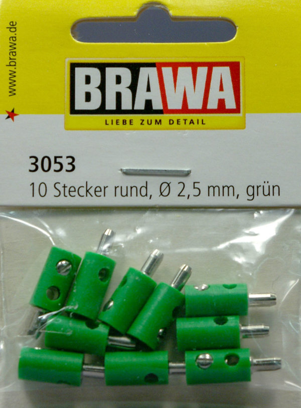 Brawa 3053 Stecker rund, ∅ 2,5 mm, grün. 10-Stück Packung.