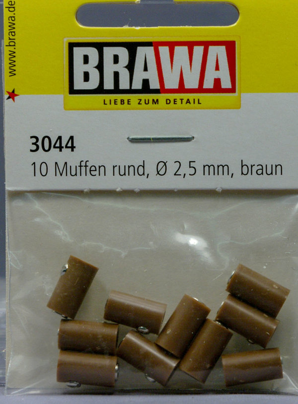 Brawa 3044 Muffen rund, ∅ 2,5 mm, braun. 10-Stück Packung.