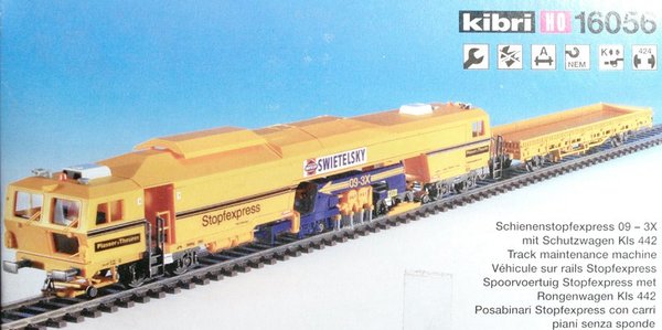 Kibri 16056 H0 Schienenstopfexpress 09-3X mit Schutzwagen. Bausatz in 1/87.