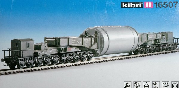Kibri 16507 H0 Schienentiefladewagen Uaai 687.9 mit Generatorstator. Bausatz in 1/87.