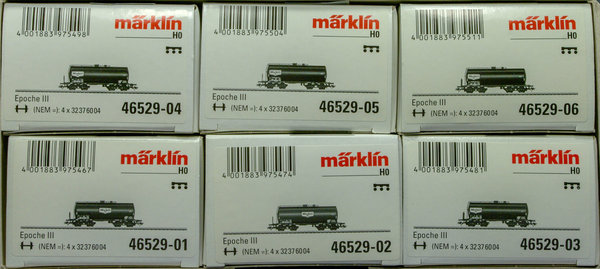 Märklin 46529 H0 Set mit 6 Einheits-Kesselwagen "VTG / Mobil"  eingestellt bei der DB. Epoche III.