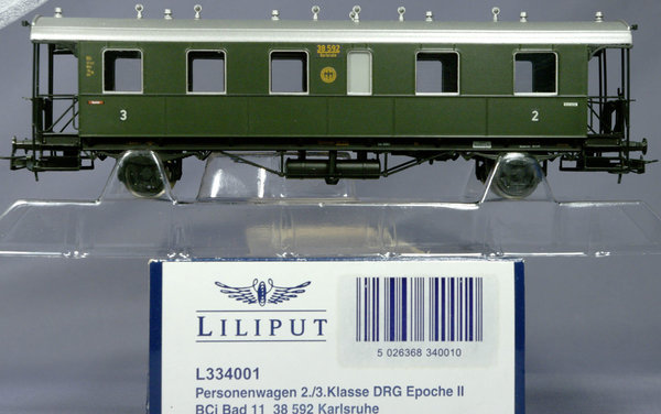 Liliput 334001 H0 Personenwagen 2./ 3. Klasse der DRG. Bauart ex. BCi Bad 11. Epoche II. DC - System