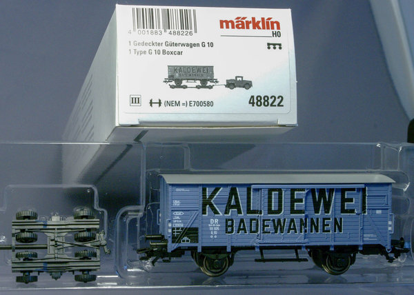 Märklin 48822 H0 Güterwagen G 10 der DB mit "KALDEWEI" Beschriftung und mit Strassenroller Culemeyer