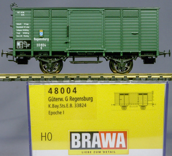 Brawa 48004 H0 Gedeckter Güterwagen G 33824G Regensburg der K.Bay.Sts.B.