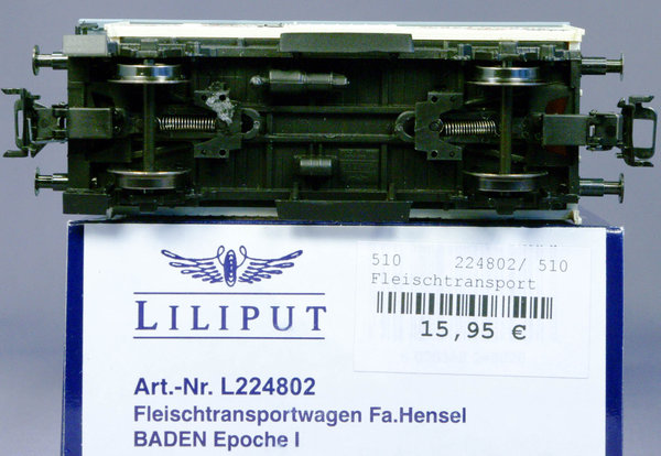 Liliput 224802 H0 Kühlwagen der Bad.St.B. "Gebr. Hensel, Wurstfabrik". AC - Radsätze