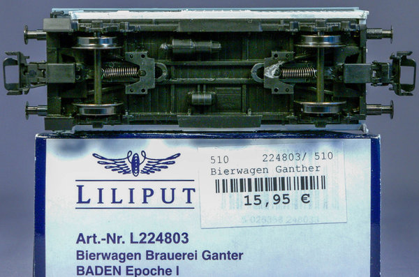 Liliput 224803 H0 Kühlwagen der Bad.St.B. "Brauerei Ganter Freiburg". AC - Radsätze