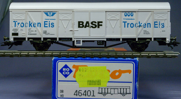 Roco 46401 H0 Privatgüterwagen der BASF zum Trockeneistransport, Gattung Gbs254. AC - Radsätze.