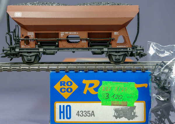 Roco 4335A H0 Selbstentladewagen Ed mit Kohle beladen. DB in der Epoche IV. AC - Radsätze(Märklin)