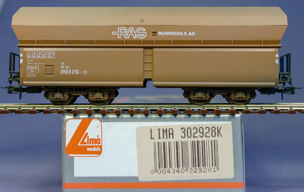 Lima 302928K H0 Selbstentladewagen der "Ruhrkolhle AG". DC-Radsätze für 2-Leiter Systeme.