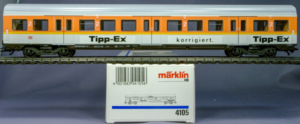 Märklin 4105 H0 S-Bahn Wagen der DB, 2. Klasse mit "Tipp-Ex" Werbung. AC - Modell. Epoche V.