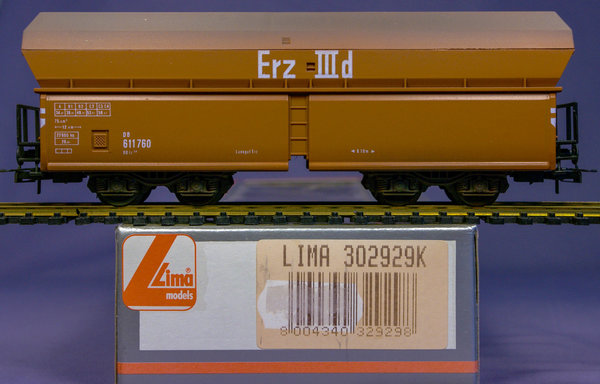 Lima 302929K H0 Selbstentladewagen der DB mit  "Erz III d" Anschr. DC-Radsätze für 2-Leiter Systeme.