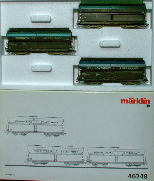 Märklin 46248 H0 Wagen-Set aus drei Schüttgutwagen Fals der DSB. Epoche V. "Kraftwerks-Kohle"