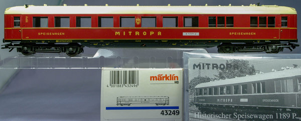 Märklin 43249 H0 Speisewagen WR4ü der Mitropa AG eingestellt bei der DB. Schürzenwagen. Epoche II?