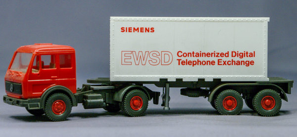 Wiking 526 H0 Mercedes Benz 1632 S Containersattelzug. "SIEMENS" + "EWSD"