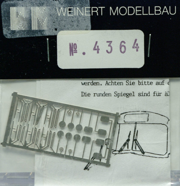 Weinert Modellbau 4364 H0 Doppelarmscheibenwischer und Spiegel für Busse, 6 Stück.